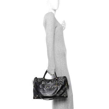 Balenciaga Calfskin Crocodile Embossed Giant 12 Gold Hardware City Black 2 of 11