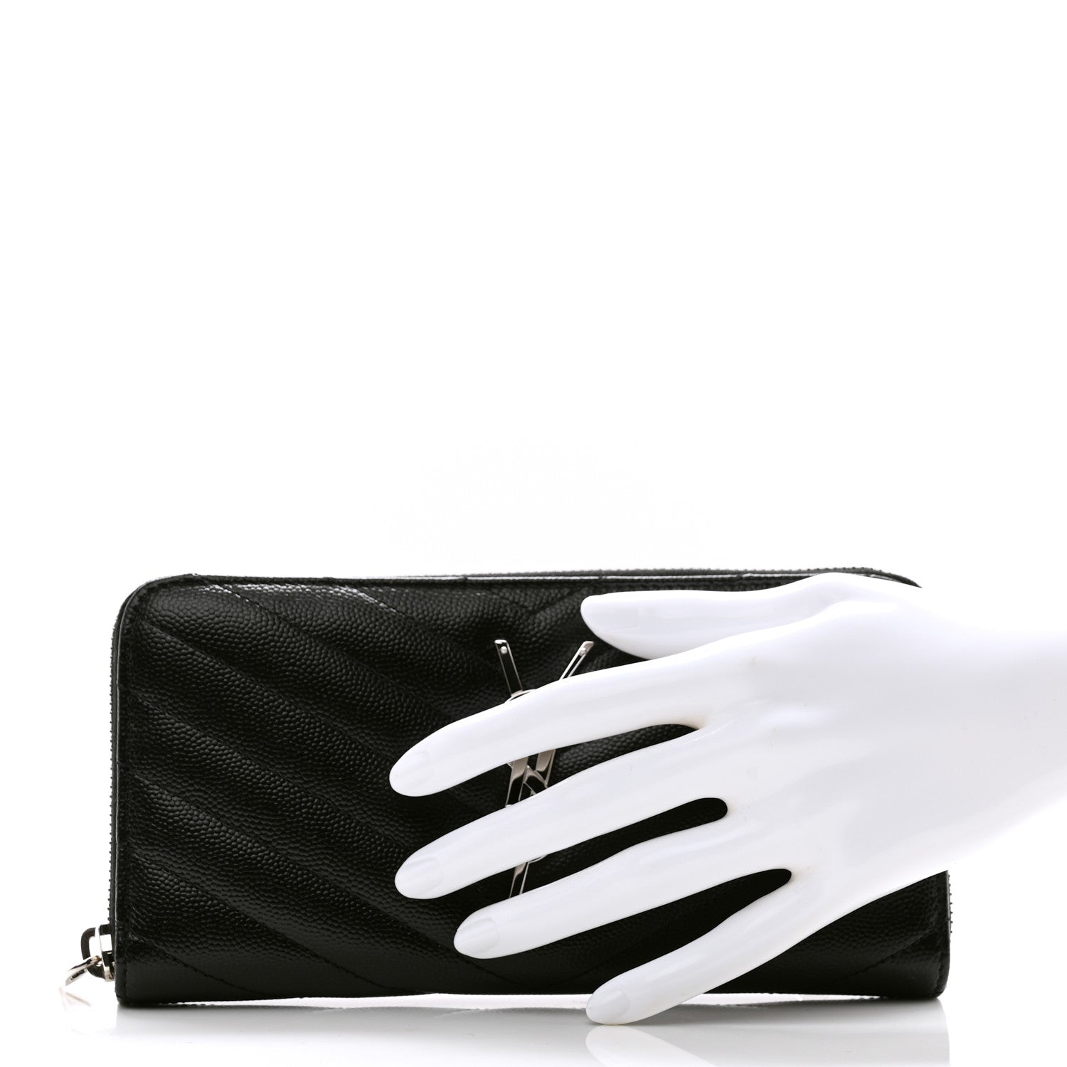 Saint Laurent Grain De Poudre Matelasse Chevron Monogram Zip Around Wallet Black 2 of 9
