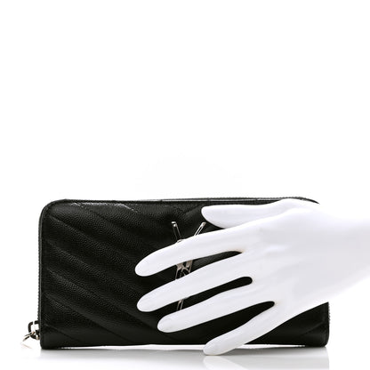 Saint Laurent Grain De Poudre Matelasse Chevron Monogram Zip Around Wallet Black 2 of 9