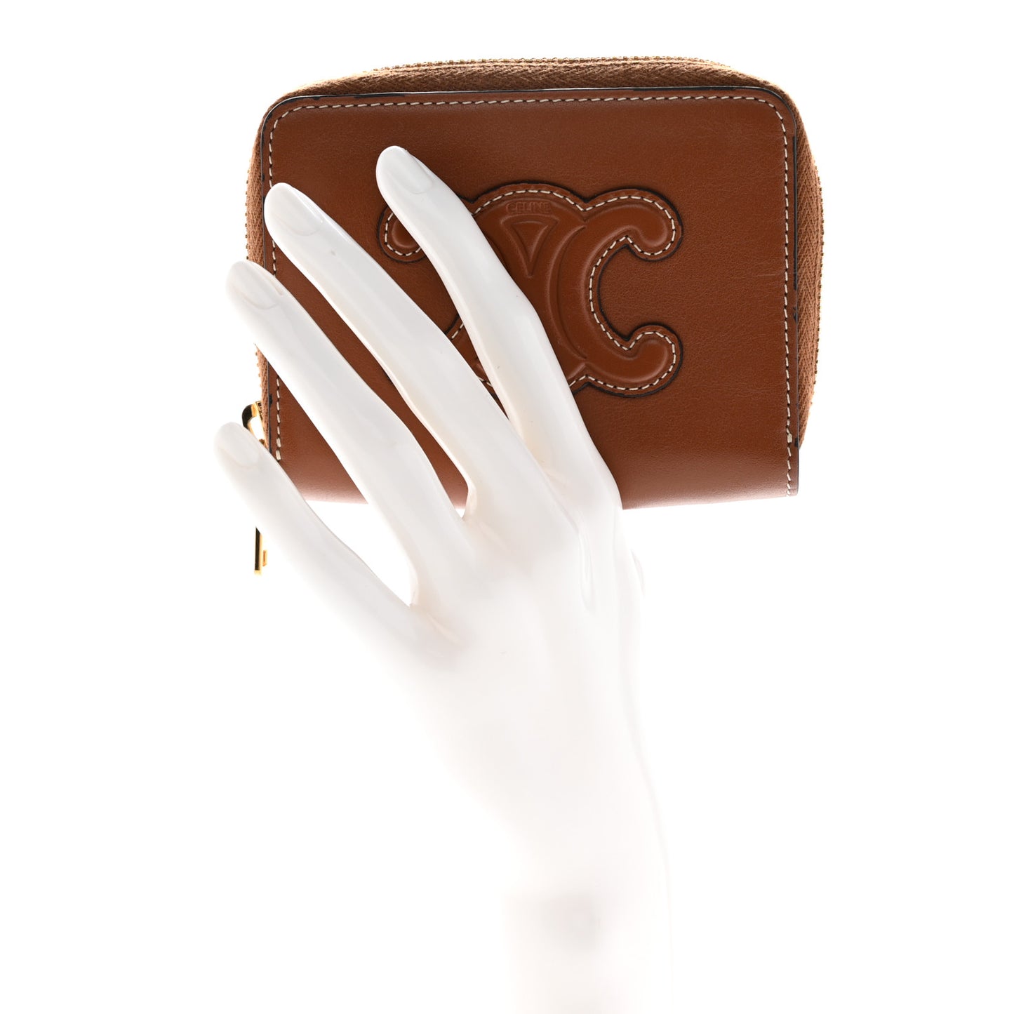 Calfskin Triomphe Zipped Compact Wallet Tan