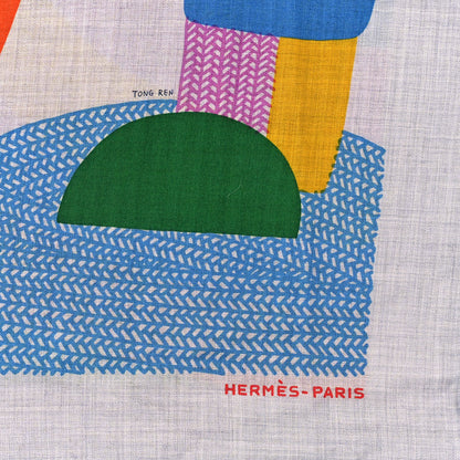 Hermes Cashmere Silk Mon Premier Galop Shawl 140 Gris Chine Rouge 2 of 3