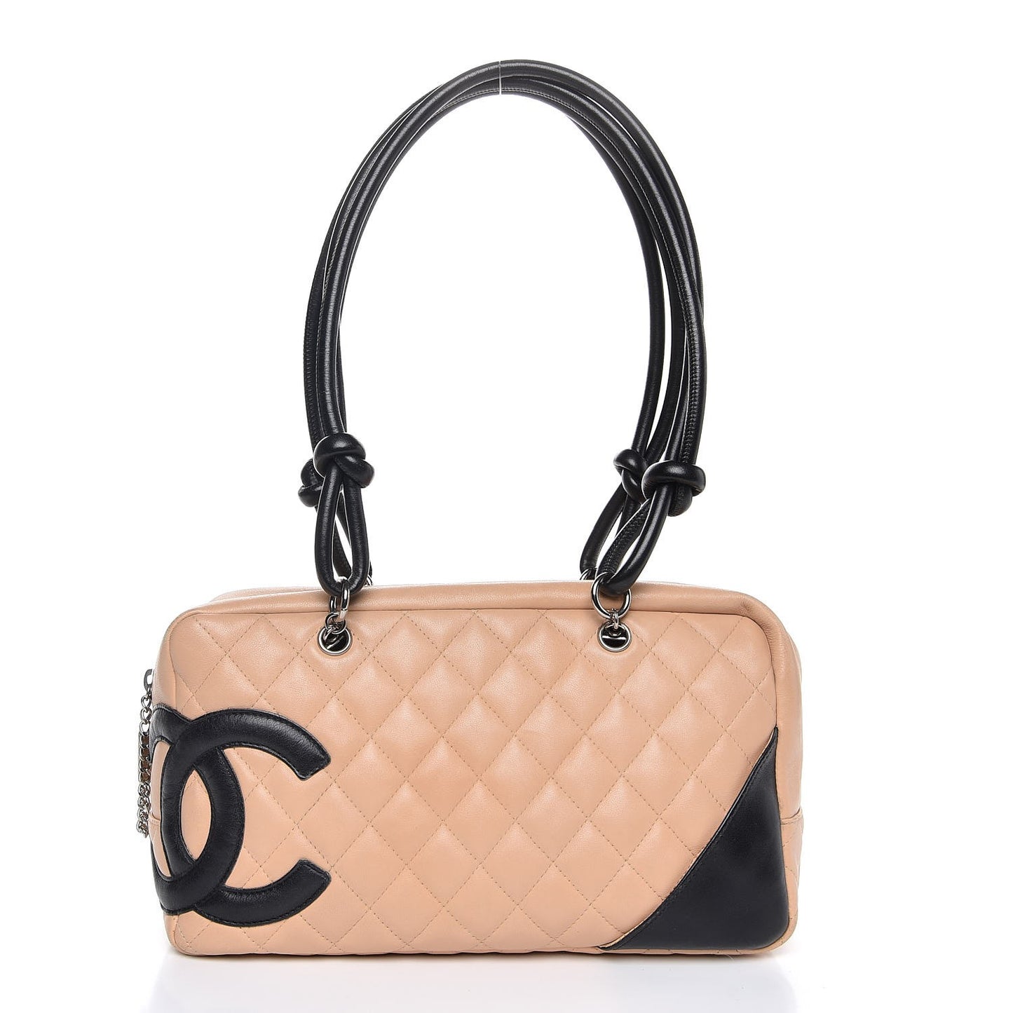 Calfskin Quilted Large Cambon Bowler Beige Black