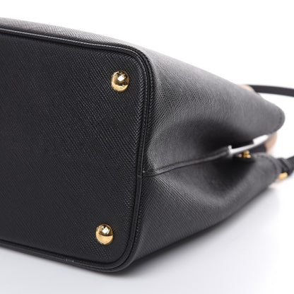 Prada Saffiano Cuir Small Bi-Color Double Bag Black Sabbia 9 of 10