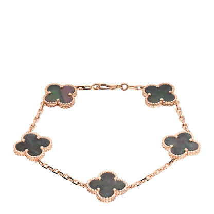 Van Cleef & Arpels 18K Rose Gold Gray Mother of Pearl 5 Motifs Vintage Alhambra Bracelet 1 of 5