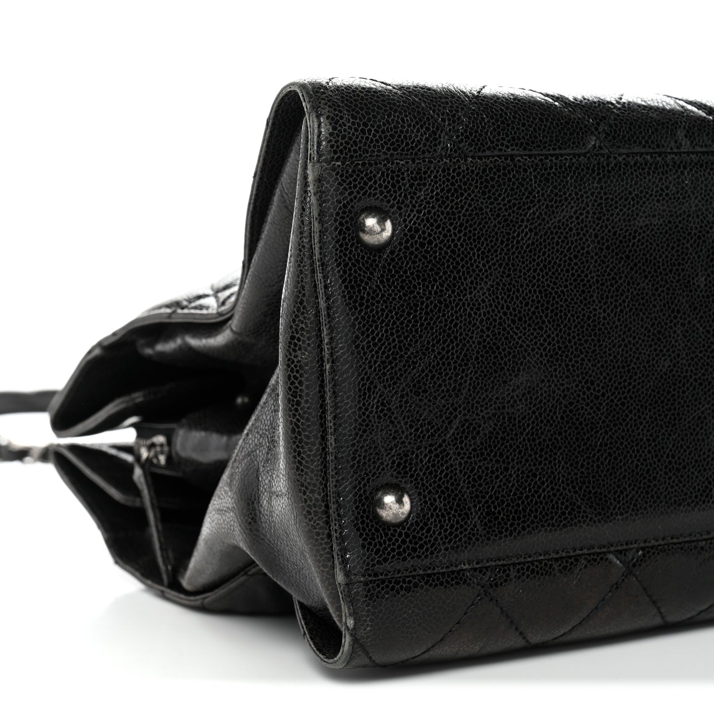 Crumpled Grained Calfskin Quilted CC Crave Tote Black