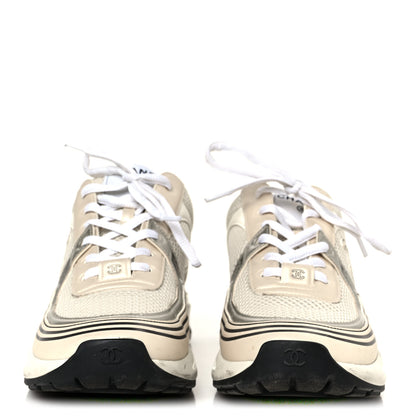 Chanel Fabric Laminated Calfskin Stretch CC Sneakers 40 Ivory Gold Silver 3 of 10