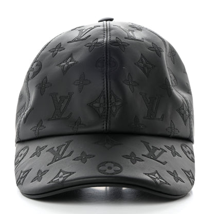 Louis Vuitton Calfskin Monogram Shadow Baseball Cap 60 Black 3 of 12