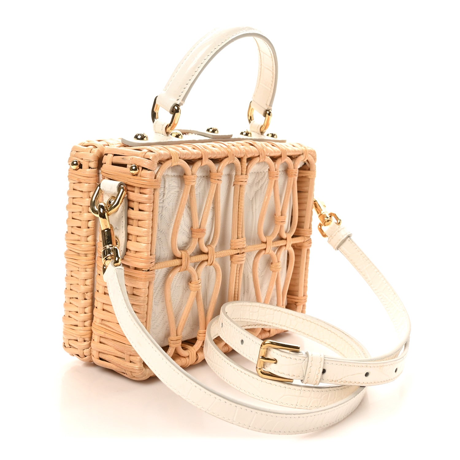 ドルガバＤ＆Ｇハンドバッグ Dolce & Gabbana Wicker Calfskin Box Top Handle Bag White 1824933