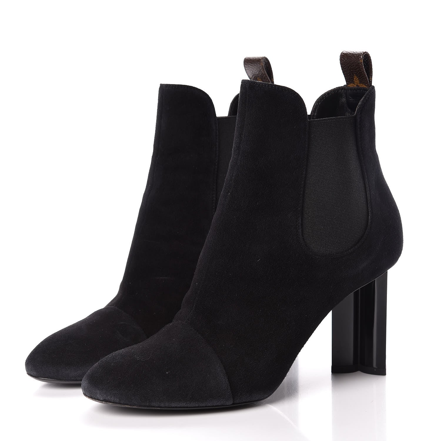 Louis Vuitton Suede Monogram Uniformes Cap Toe Chelsea 80mm Ankle Boots 39 Black 3 of 10
