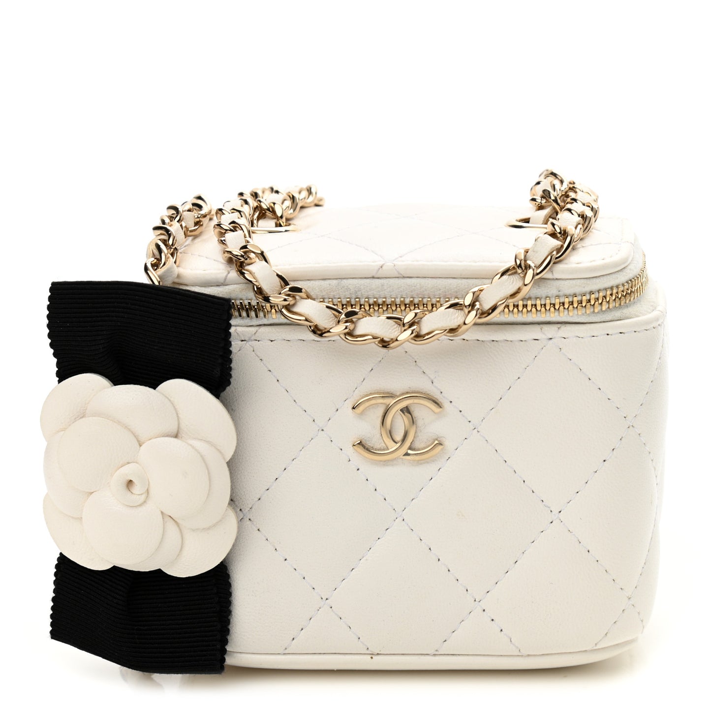 Lambskin Quilted My Chanel Lady Vanity Case With Chain White