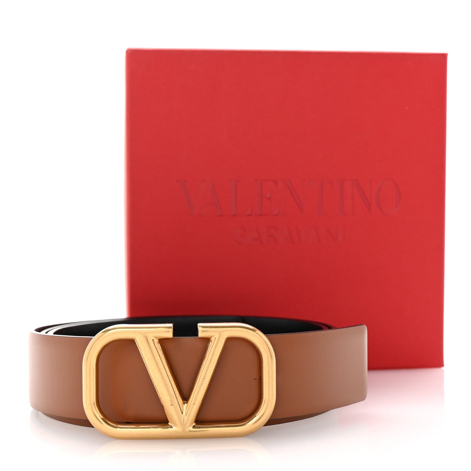Valentino Garavani Glossy Calfskin VLogo Reversible 30mm Belt 85 34 Saddle Brown Black 6 of 6