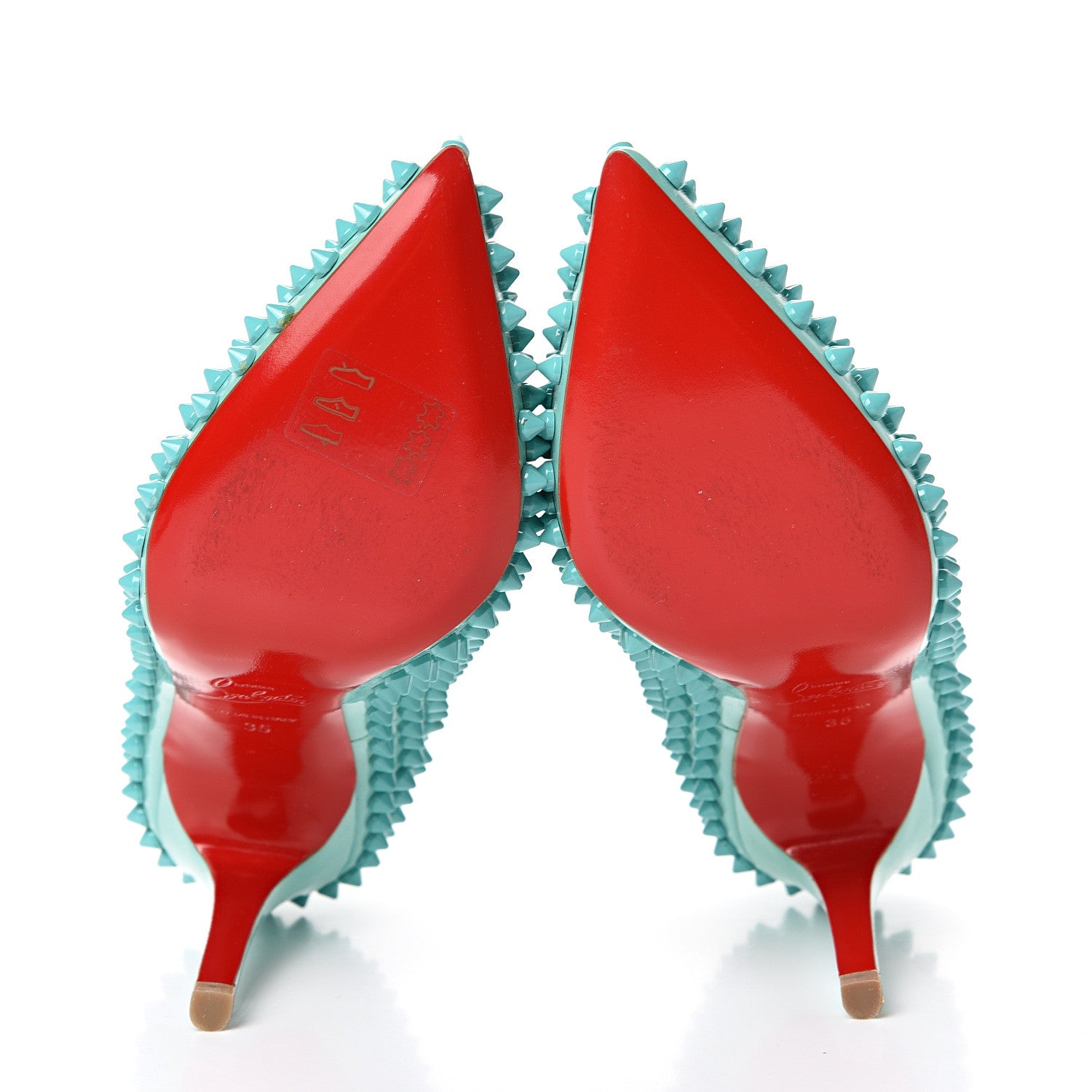 Christian Louboutin Patent Pigalle Spikes 100 Pumps 35 Aquamarine 5 of 10