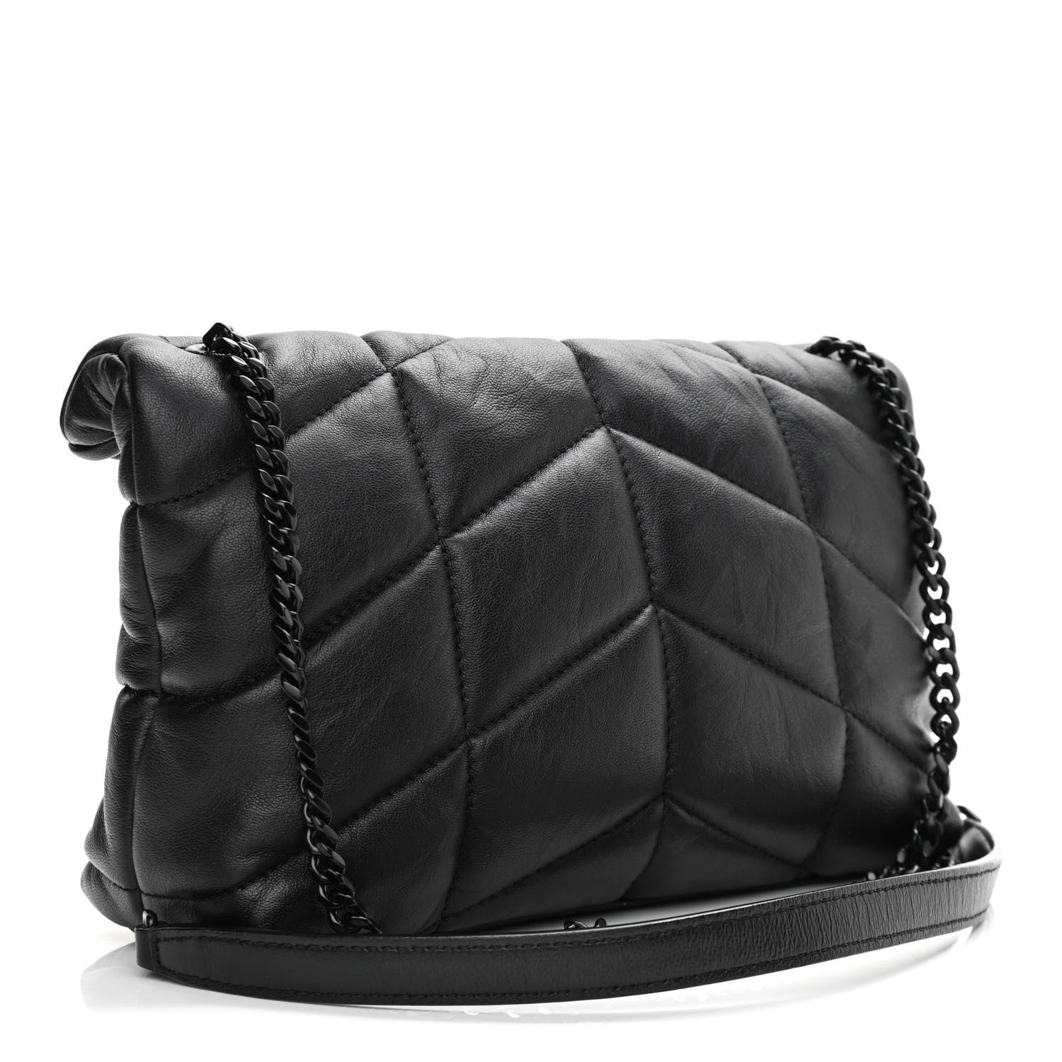 Saint Laurent Calfskin Quilted Toy Loulou Puffer Monogram Monochrome Chain Satchel Black 2 of 10