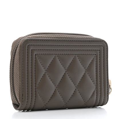 Chanel Lambskin Quilted Boy Zip Around Coin Purse Wallet Khaki 2 of 4