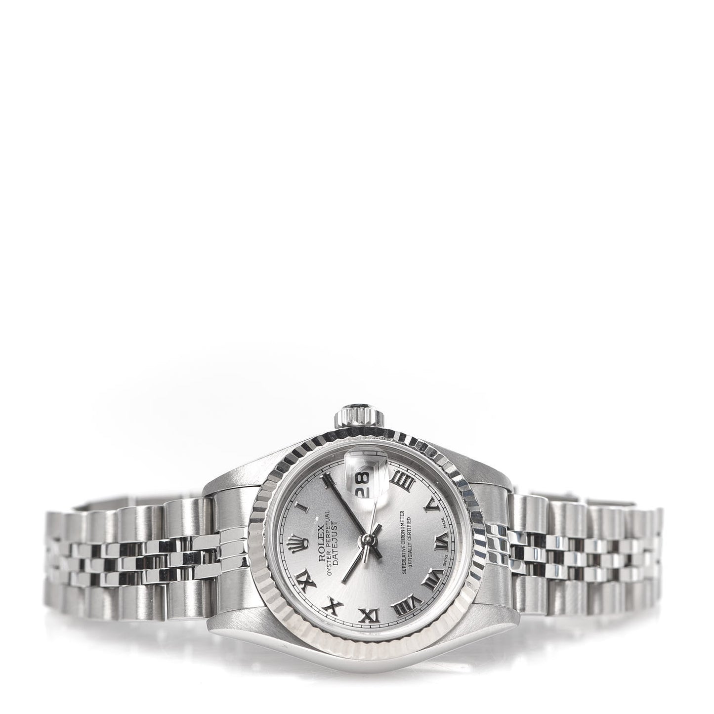Stainless Steel 18K White Gold 26mm Oyster Perpetual Datejust Watch Silver Roman 79174