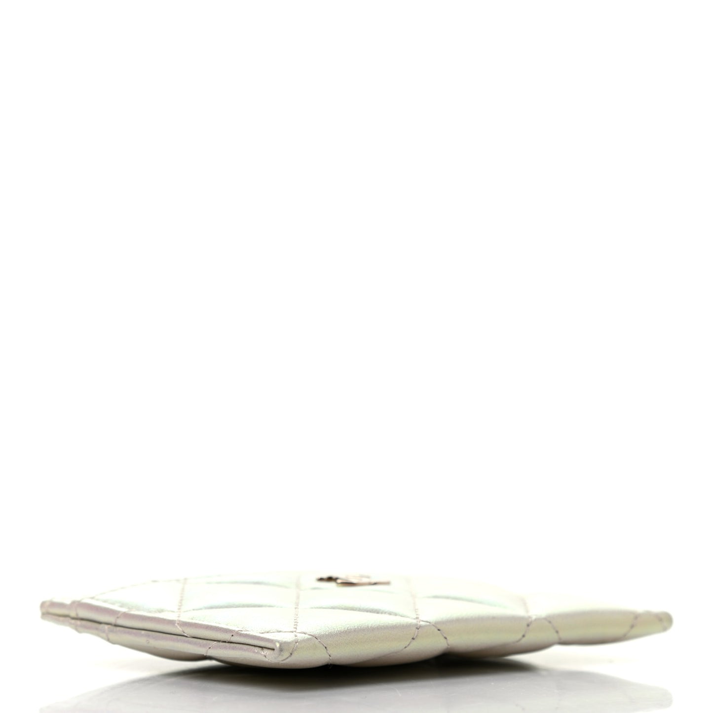 Iridescent Lambskin Quilted Card Holder Ivory
