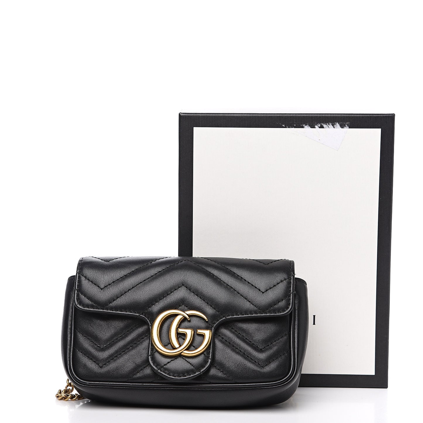 Calfskin Matelasse Super Mini GG Marmont Shoulder Bag Black