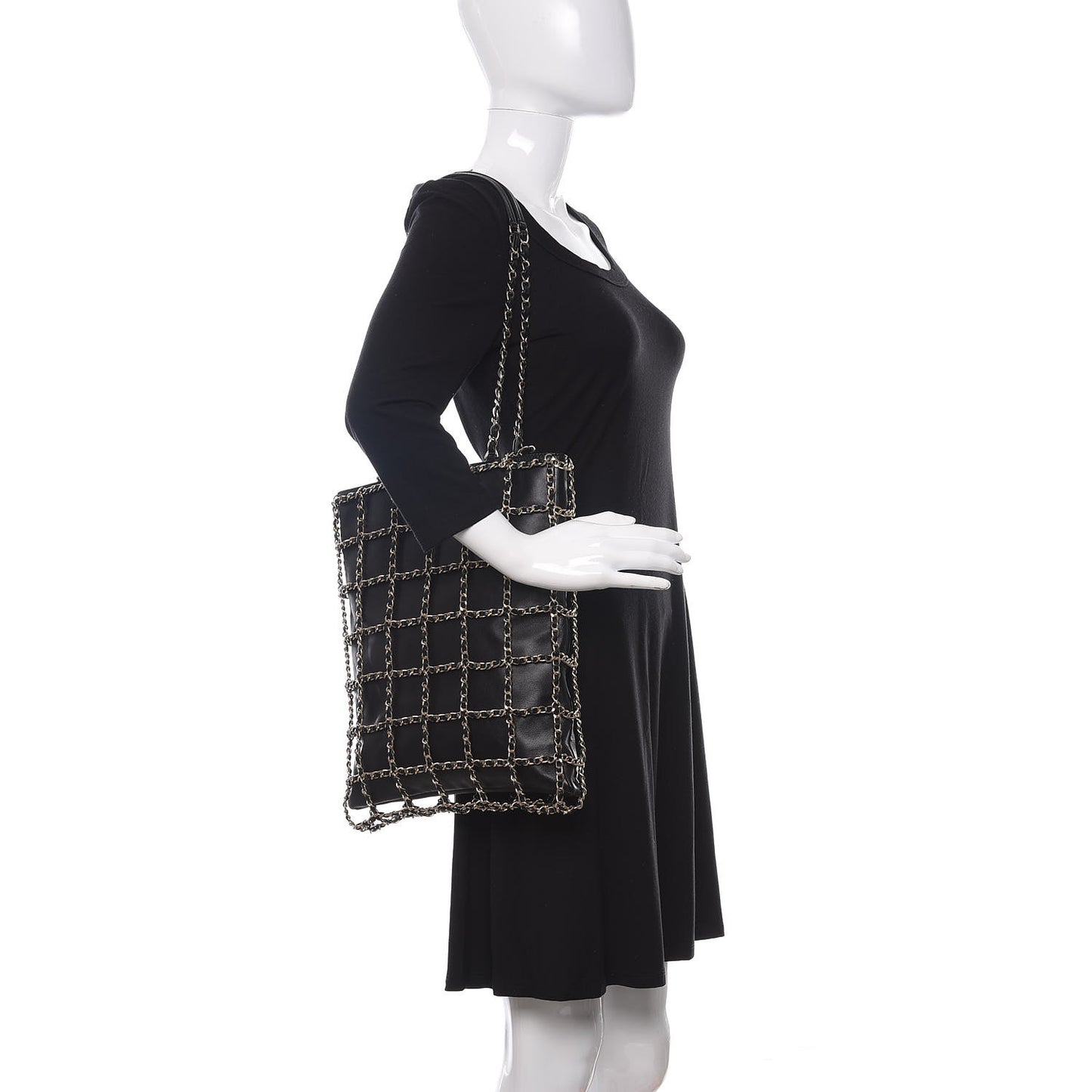 Lambskin Large Shopping Chain Tote Black