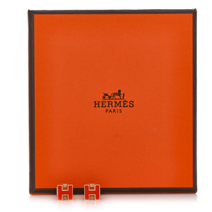 Hermes Rose Gold Lacquered Cage d'H Earrings Orange Fonce 5 of 5