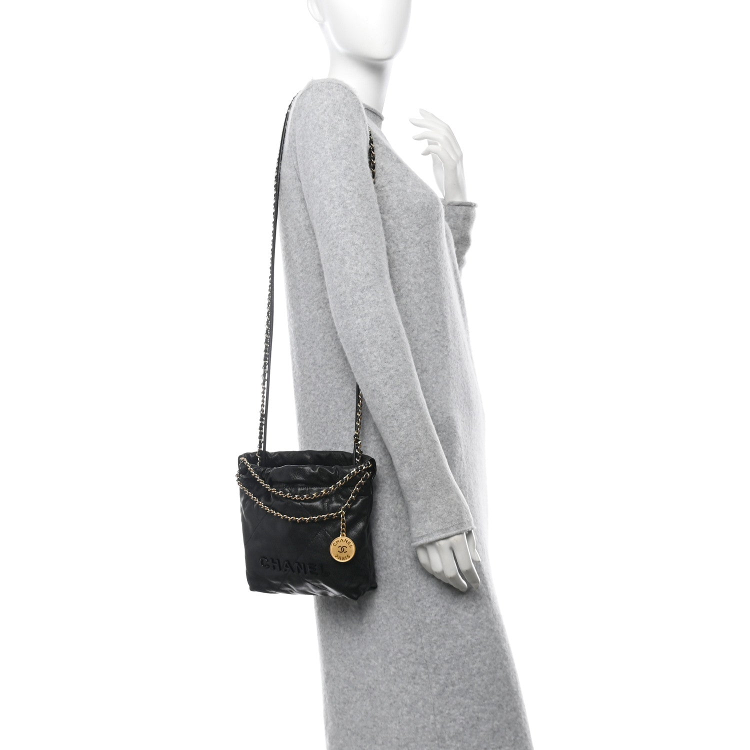 Chanel Shiny Caviar Quilted Monochrome Mini Chanel 22 Black 2 of 11