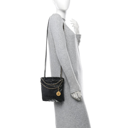Chanel Shiny Caviar Quilted Monochrome Mini Chanel 22 Black 2 of 11