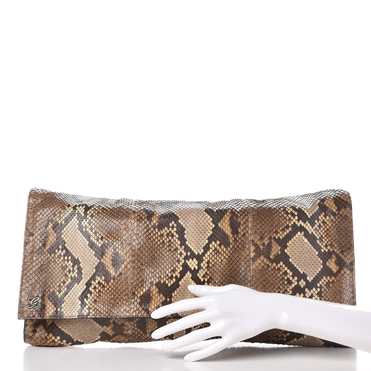 Gucci Python Large Flap Clutch Brown 2 of 8