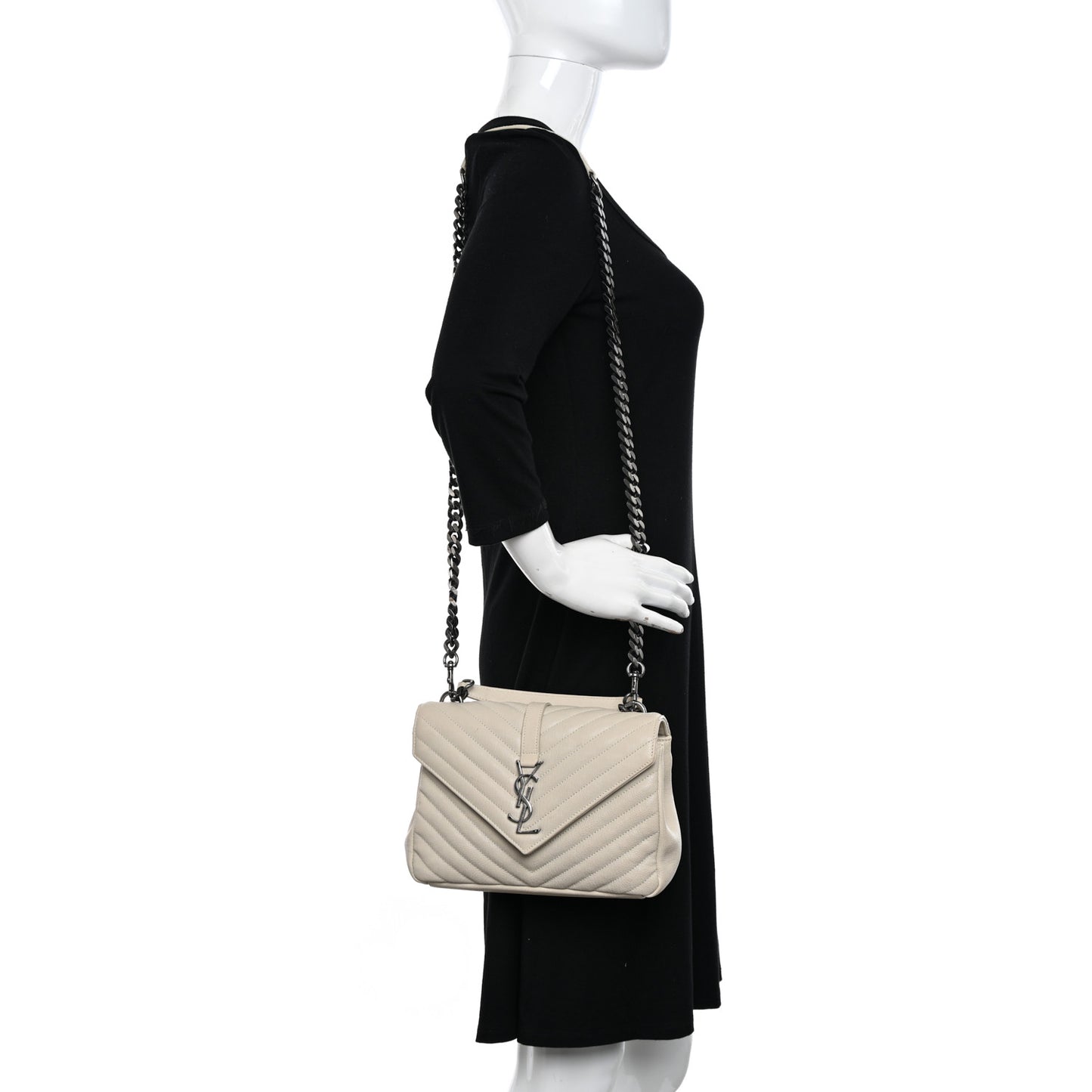 Sheepskin Matelasse Chevron Monogram Medium College Bag Dove White