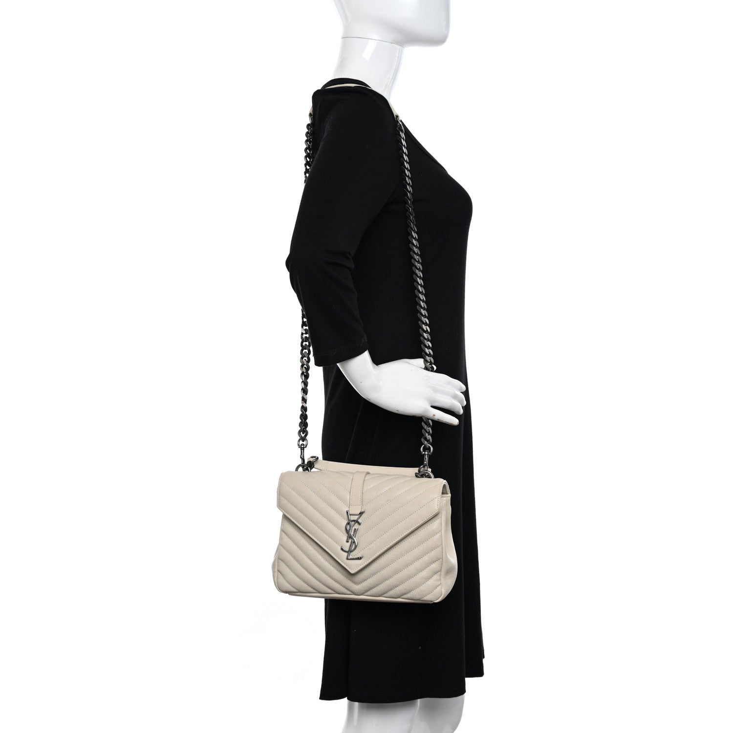 Saint Laurent Sheepskin Matelasse Chevron Monogram Medium College Bag Dove White 2 of 14