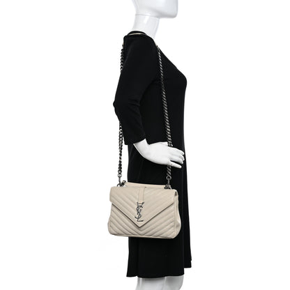 Saint Laurent Sheepskin Matelasse Chevron Monogram Medium College Bag Dove White 2 of 14