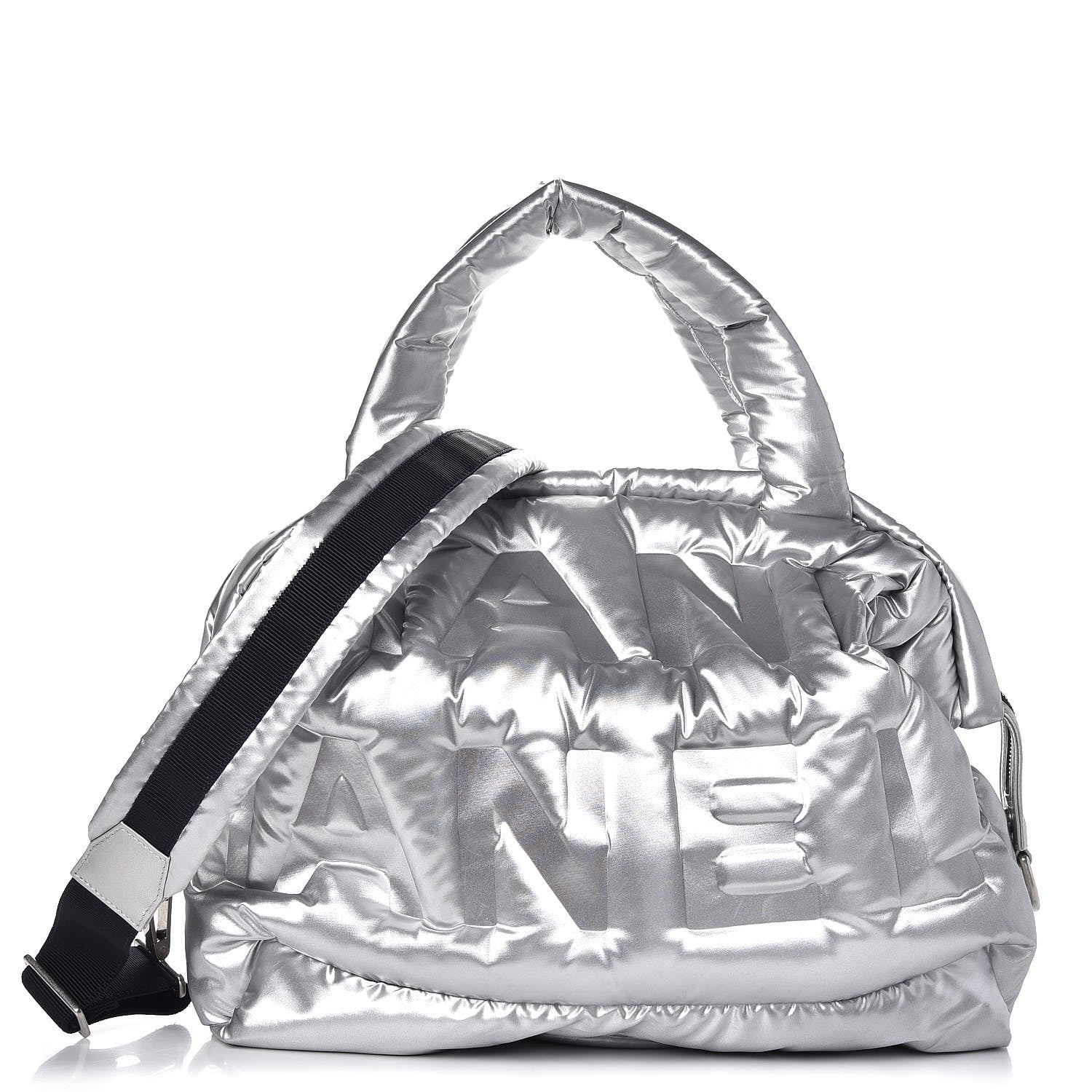 Chanel Nylon Embossed Doudoune Bowling Bag Silver 1 of 8