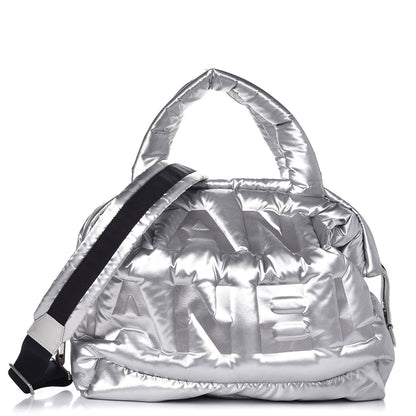 Chanel Nylon Embossed Doudoune Bowling Bag Silver 1 of 8