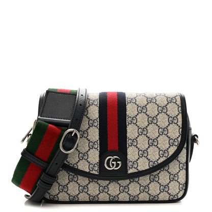 Gucci GG Supreme Monogram Textured Dollar Calfskin Web Studded Mini Ophidia Flap Shoulder Bag Beige Blue 1 of 10