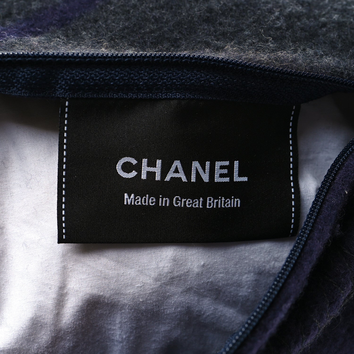 Chanel Wool Cashmere CC Pillow Navy Grey 3 of 4