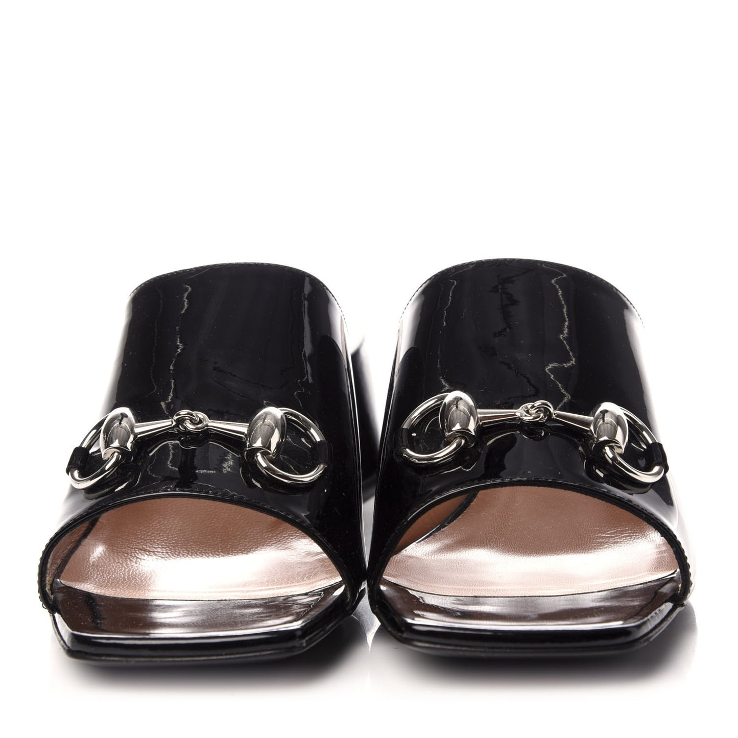 Patent Lexi Horsebit Mid-Heel Slide Sandals 37.5 Black