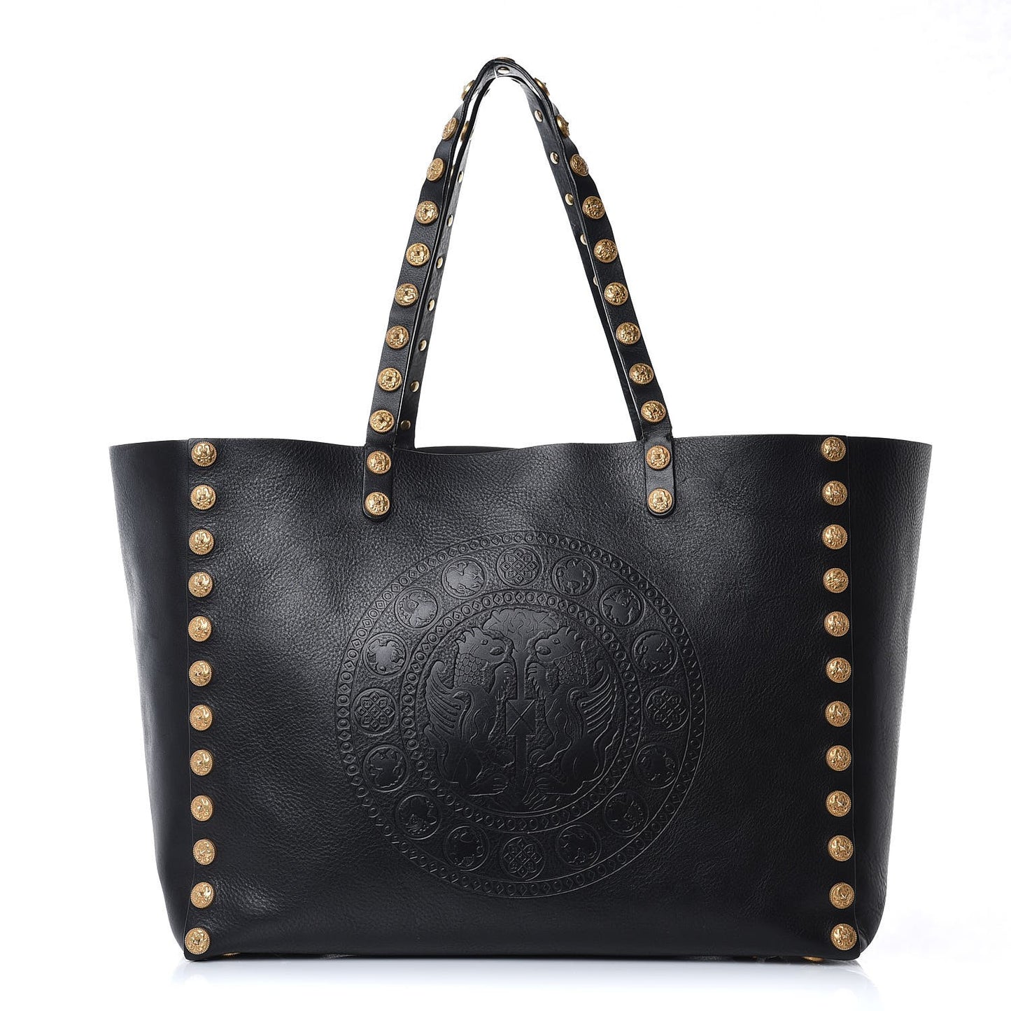 Emboosed Calfskin Studded Gryphon Zodiac Tote Black