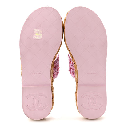 Chanel Tweed Mesh Satin CC Thong Sandals 37 Light Purple Pink Red 6 of 10