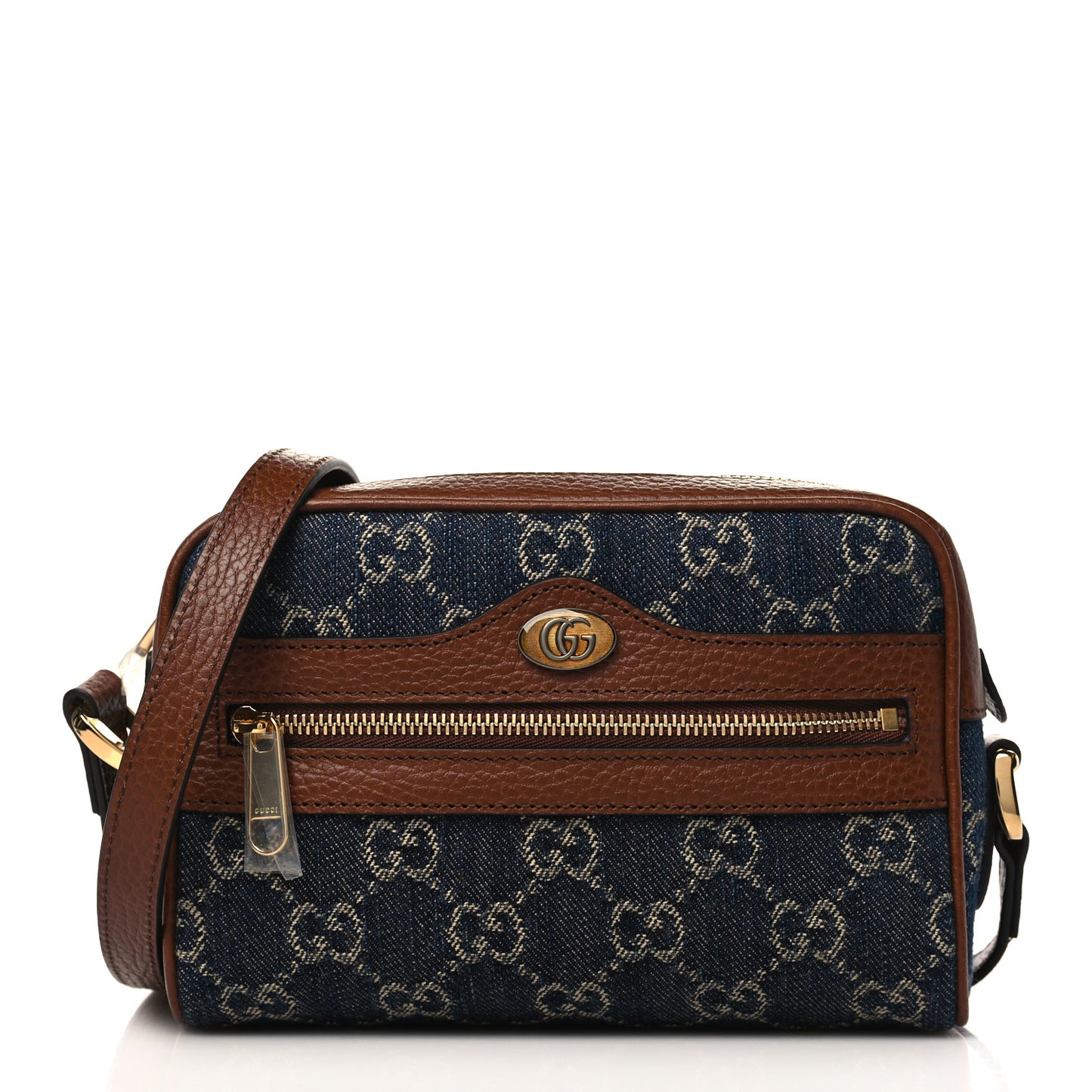 New Denim GG Monogram Dollar Calfskin Mini Ophidia Shoulder Bag Blue Tea Cuir Epilog