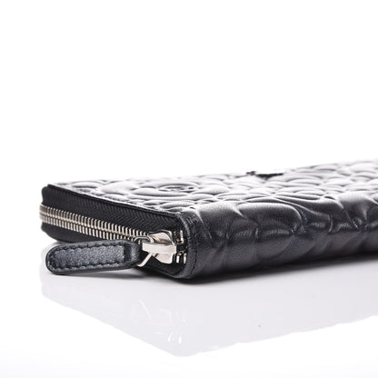 Chanel Lambskin Camellia Embossed Large Zip Around Gusset Wallet Black 9 of 14