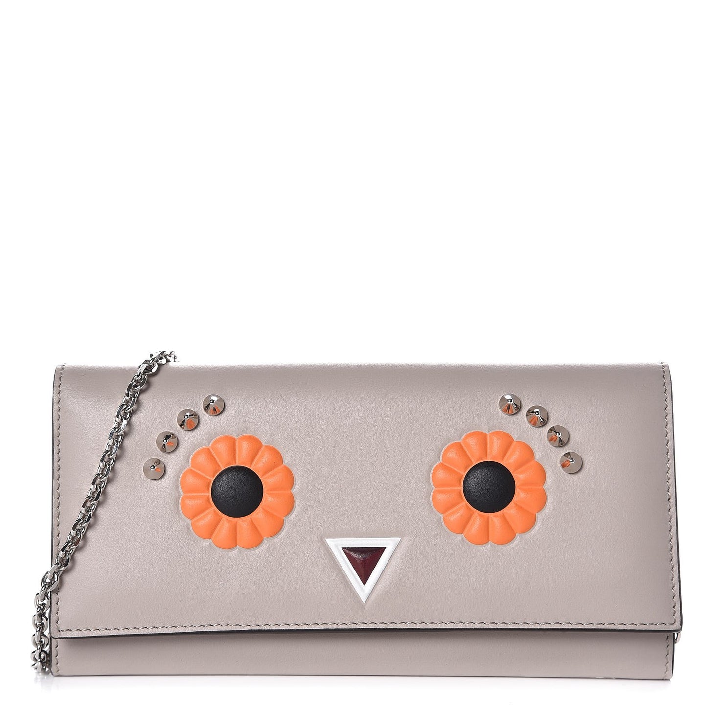 Vitello Century Lucido Hypnoteyes Studded Continental Wallet On Chain Grigio Polvere Arancio Multicolor