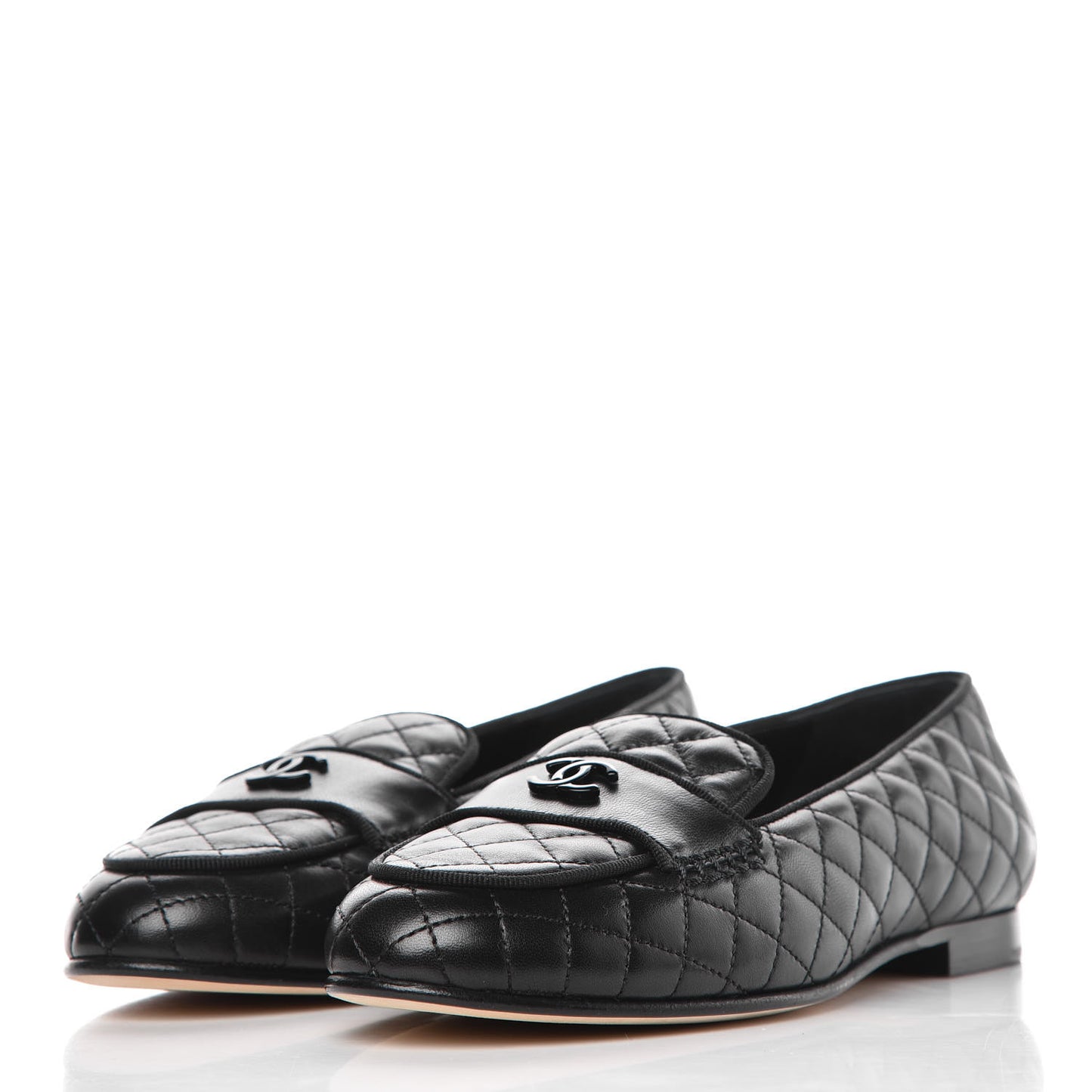 Lambskin Quilted Womens CC Loafers 38.5 Black
