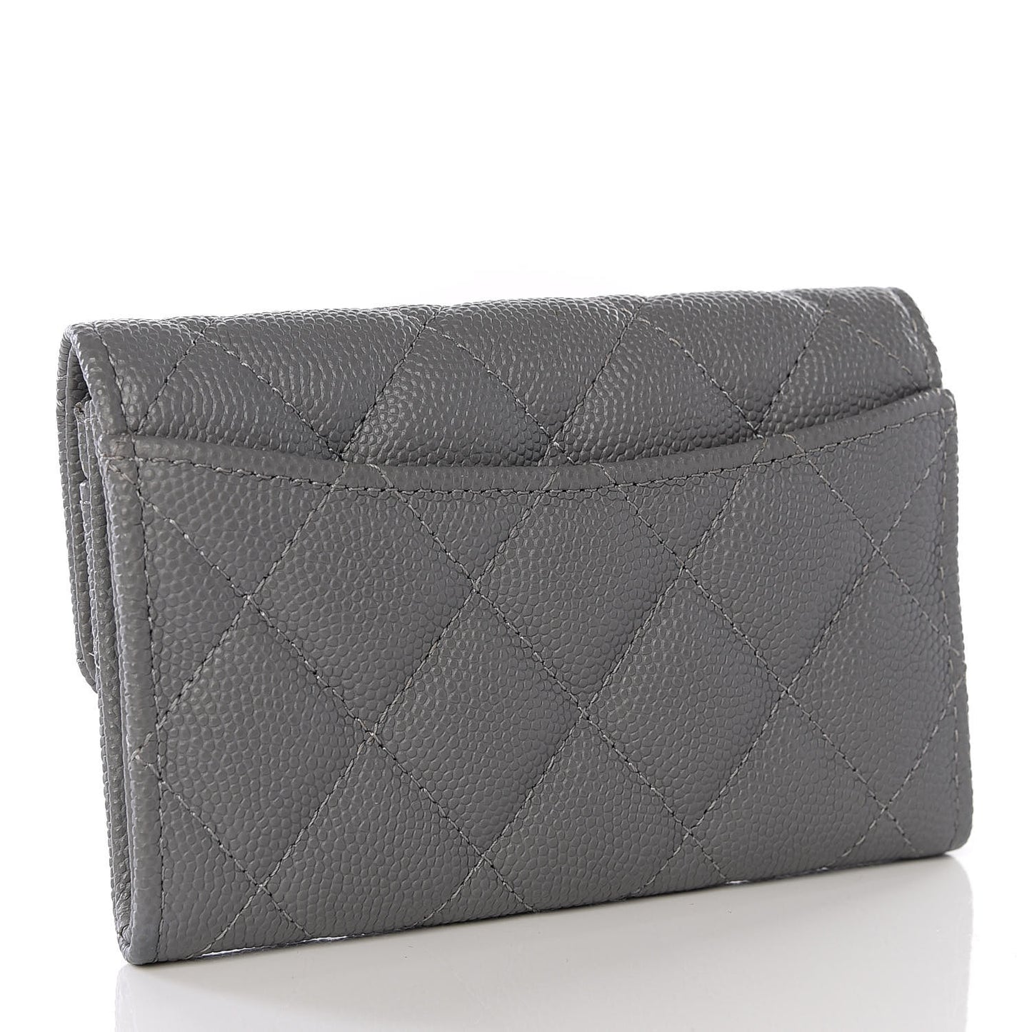 Caviar Quilted Flap Card Holder Wallet Dark Grey