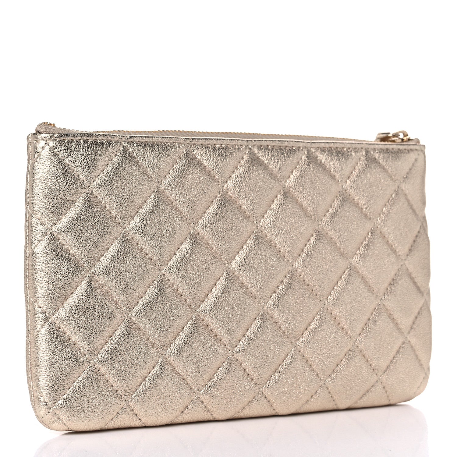 Chanel Metallic Lambskin Quilted Cosmetic Case Gold 3 of 8