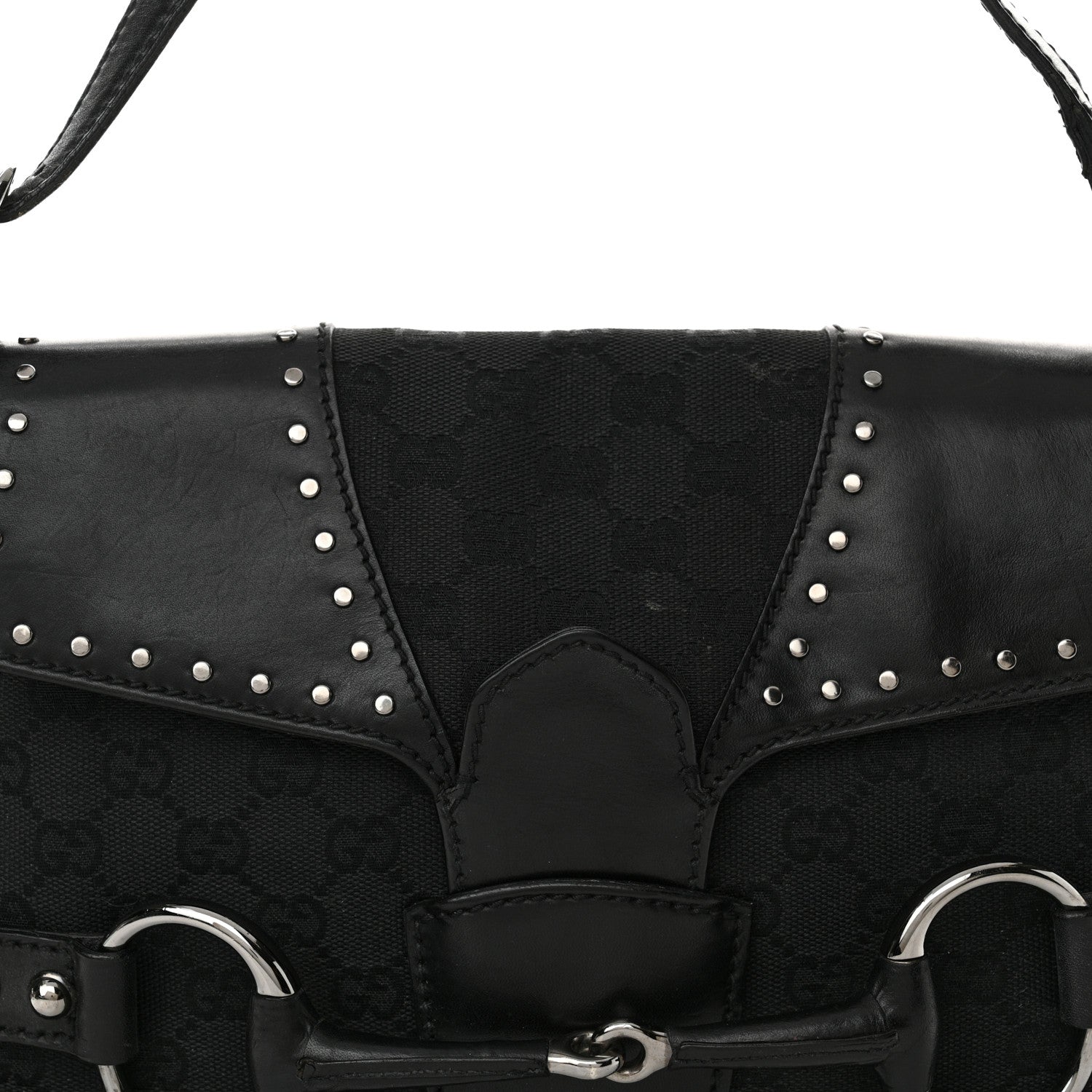 Gucci Monogram Horsebit Chain Studded Flap Shoulder Bag Black 8 of 19