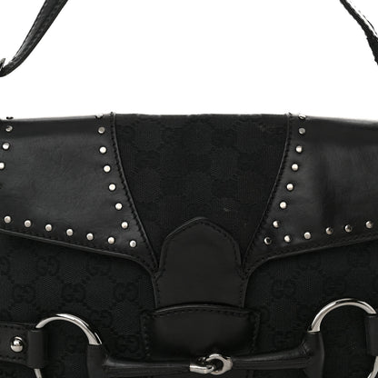 Gucci Monogram Horsebit Chain Studded Flap Shoulder Bag Black 8 of 19