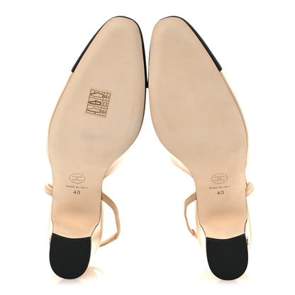 Chanel Goatskin Grosgrain Cap Toe CC Slingback Pumps 40 Beige Black 7 of 11