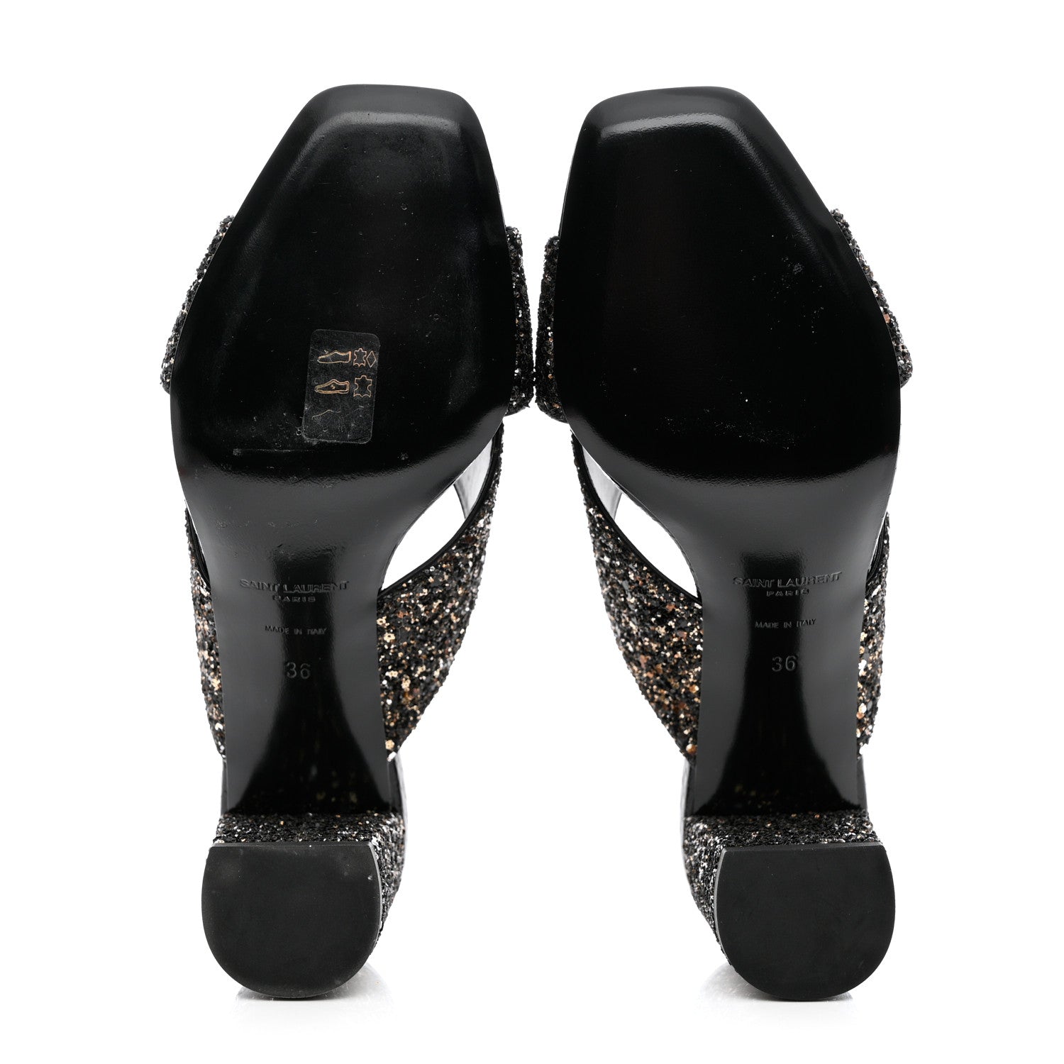 Saint Laurent Glitter LouLou 70 Mule Sandals 36 Black Gold 6 of 10
