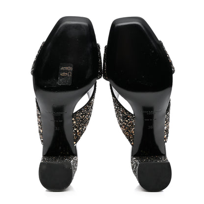 Saint Laurent Glitter LouLou 70 Mule Sandals 36 Black Gold 6 of 10