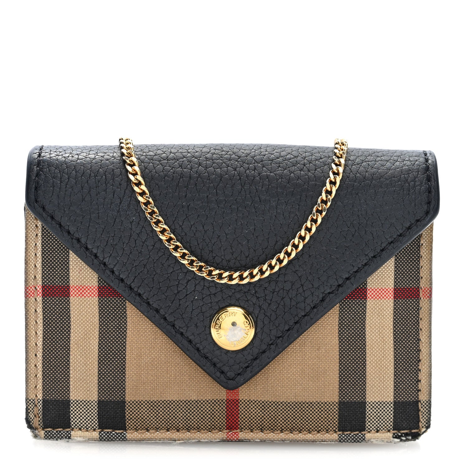 Burberry Grainy Calfskin Vintage Check Jade Card Case On Chain Black 1 of 10