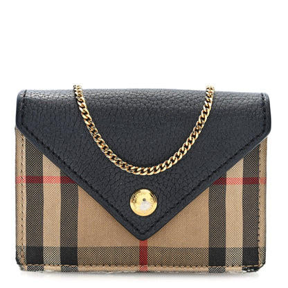 Burberry Grainy Calfskin Vintage Check Jade Card Case On Chain Black 1 of 10