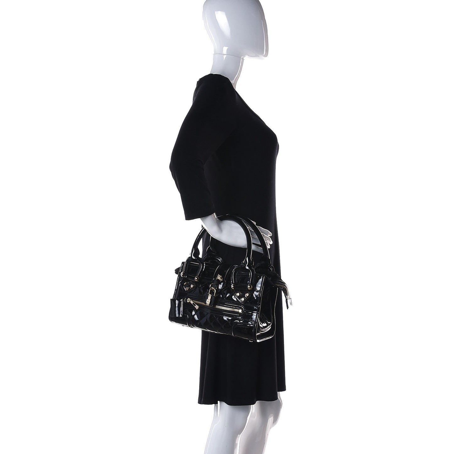Patent Quilted Mini Manor Tote Black